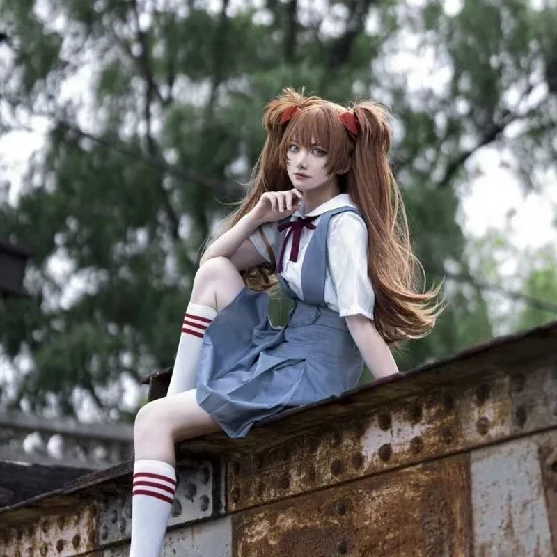Disfraz de Cosplay de Asuka Langley Soryu del Anime Genesis Evangelion 2026, Uniforme Escolar, Vestido Japonés para Halloween y Fiestas de Cosplay
