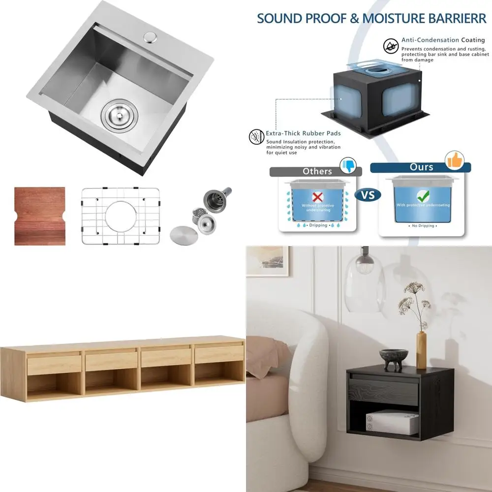 

Stainless Steel 15 Inch Single Bowl Kitchen Sink, Top Mount Small Workstation, 15x15x9 Inch Drop-in Design, Space-Saving Kitchen