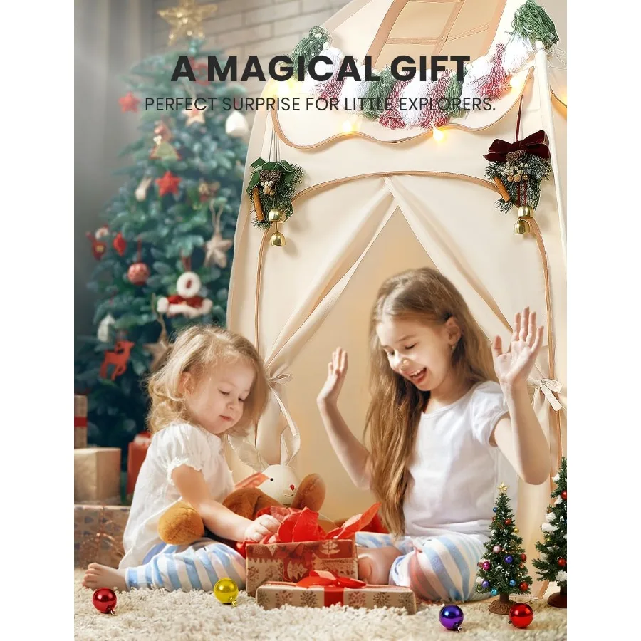 besrey Speeltent Groot zeshoekig speelhuisje met 1 deur 3 ramen en sterverlichting Binnen Buiten Wit Fort voor peuters 61 x 31