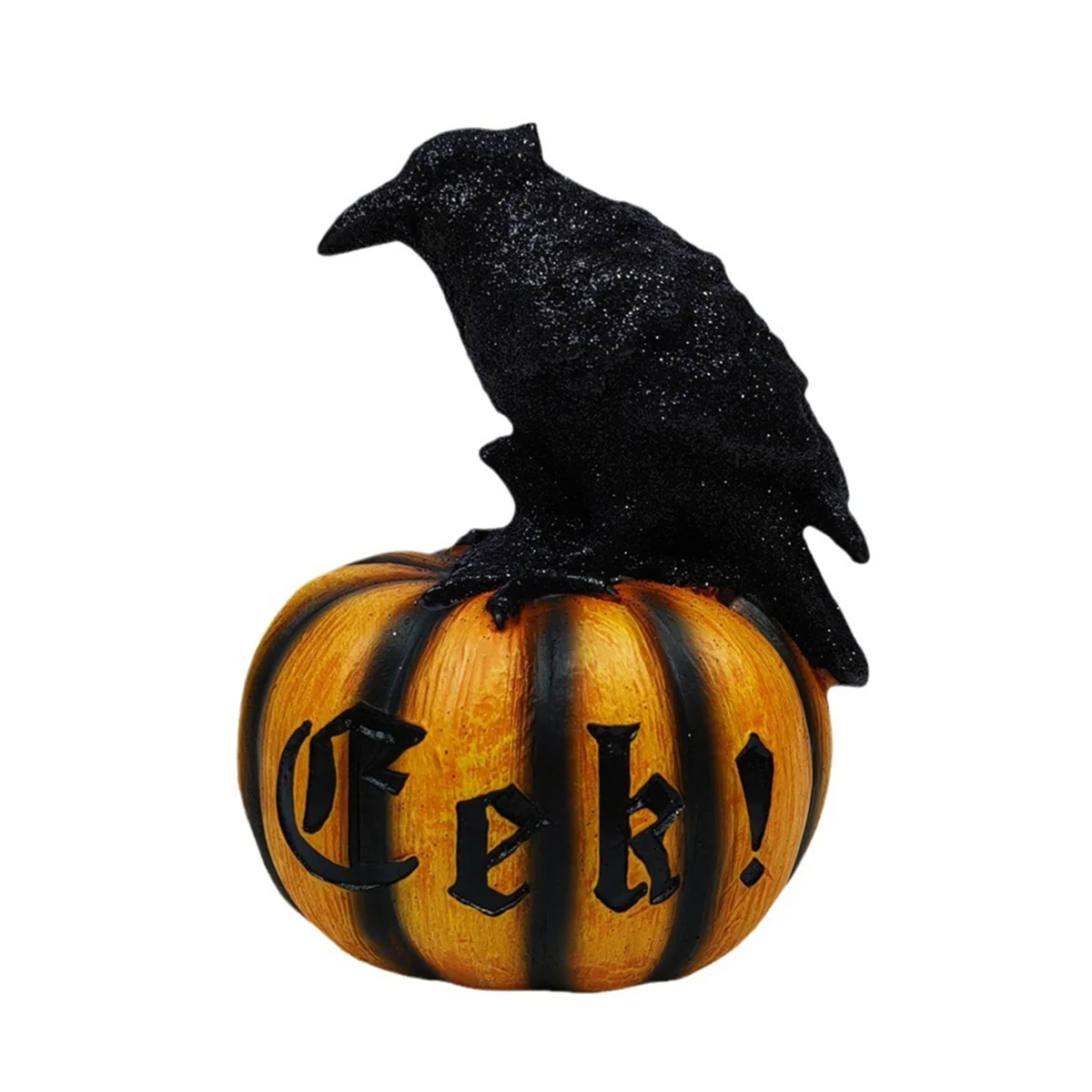 Halloween Crow Pumpkin Figurine Black Raven Pumpkin Resin Statue Sculpture Home Desktop Decoration Ornament