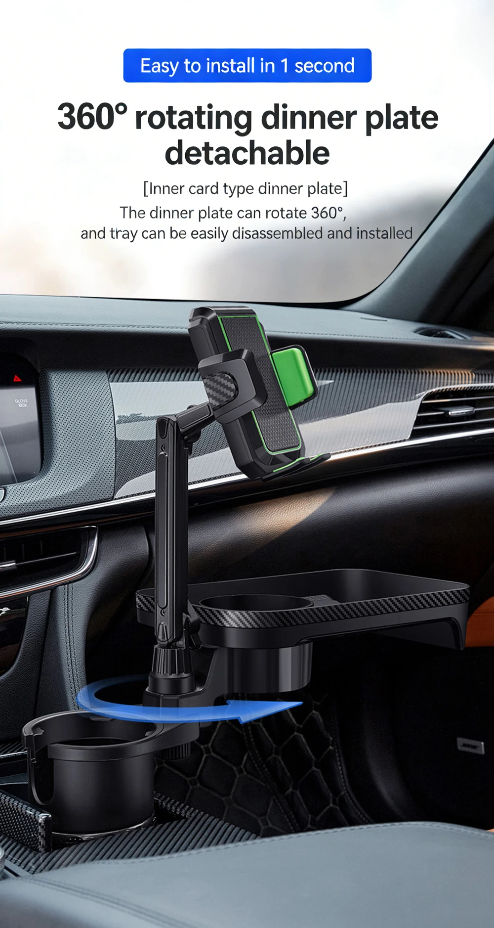 Auto-Getränkehalter Multifunktionaler Getränkehalter-Erweiterer mit 360°-Drehung ° Drehbarer Handyhalter mit Verstellbarer Basis – Detail 9