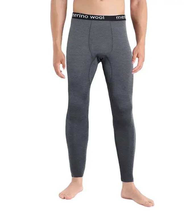 Pantalones térmicos de lana merina para hombre, ropa interior larga, mallas de invierno de peso medio, 100%