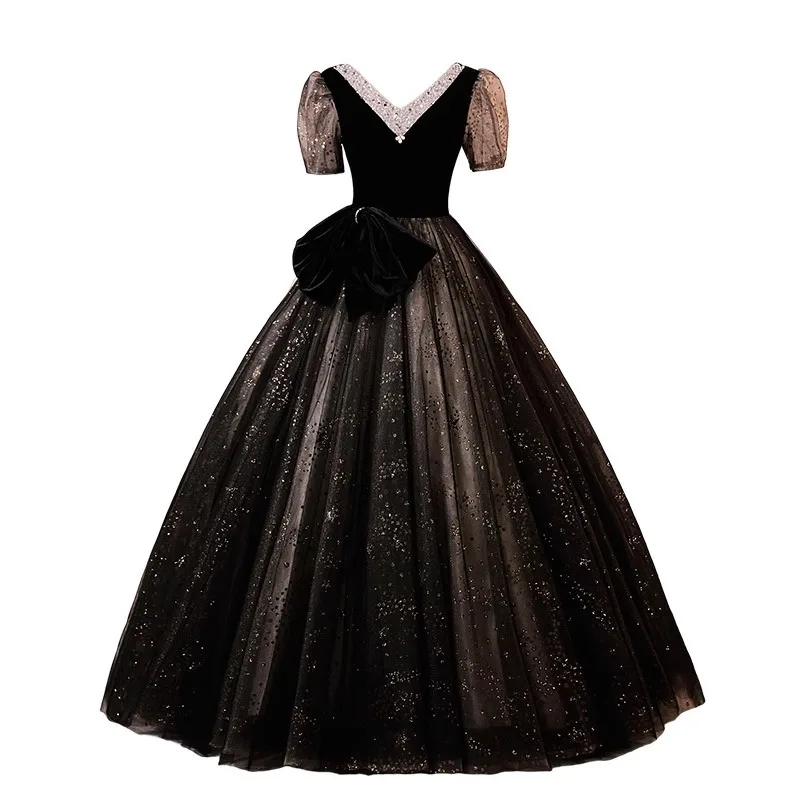 Saia longa princesa saia fofa elegante nicho adulto presente emagrecimento high-end exame de arte vocal high-end sentido vestido de noite