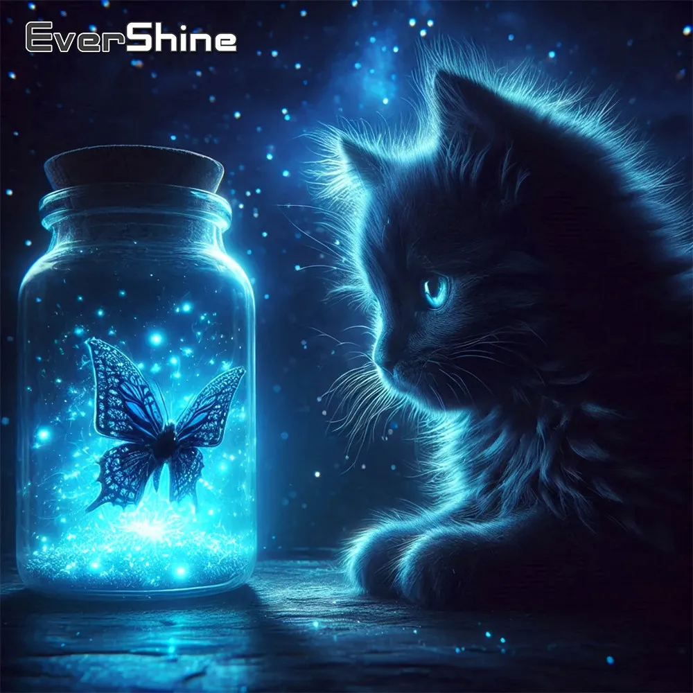 EverShine Diamant-Stickerei Tierbild Strass-Mosaik Katze Vollquadratische Diamantmalerei Schmetterling Heimdekoration