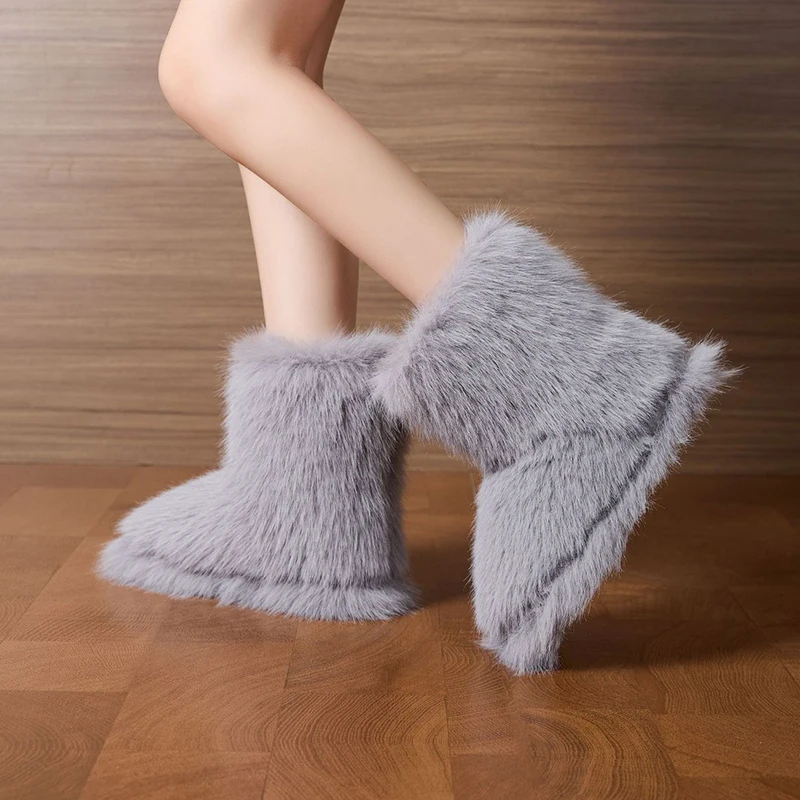 Winter Flauschige Stiefeletten Weibliche Casual Plattform frauen Schuhe Plüsch Luxus Designer Indoor Outdoor Fuzzy Pelz Schnee Booties Trend – Detail 4