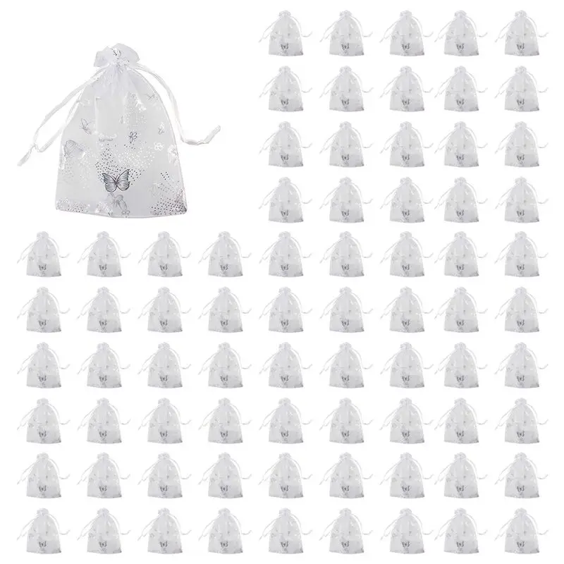 

IALJ-300 шт. 9x12 см Мешочки из органзы с бабочками для украшений, подарков, конфет, с завязками, для свадебных сувениров, белые