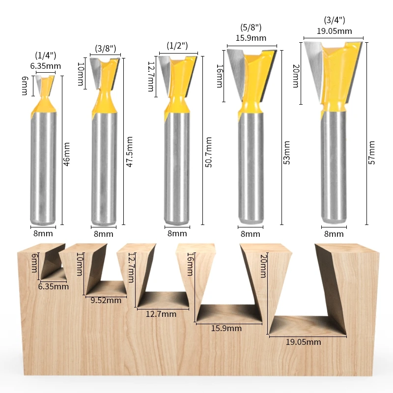 YUSUN 8MM Schaft Schwalbenschwanz Gemeinsame Router Bit 14 Grad Holz Fräser Für Gravur Bits Gesicht Mühle