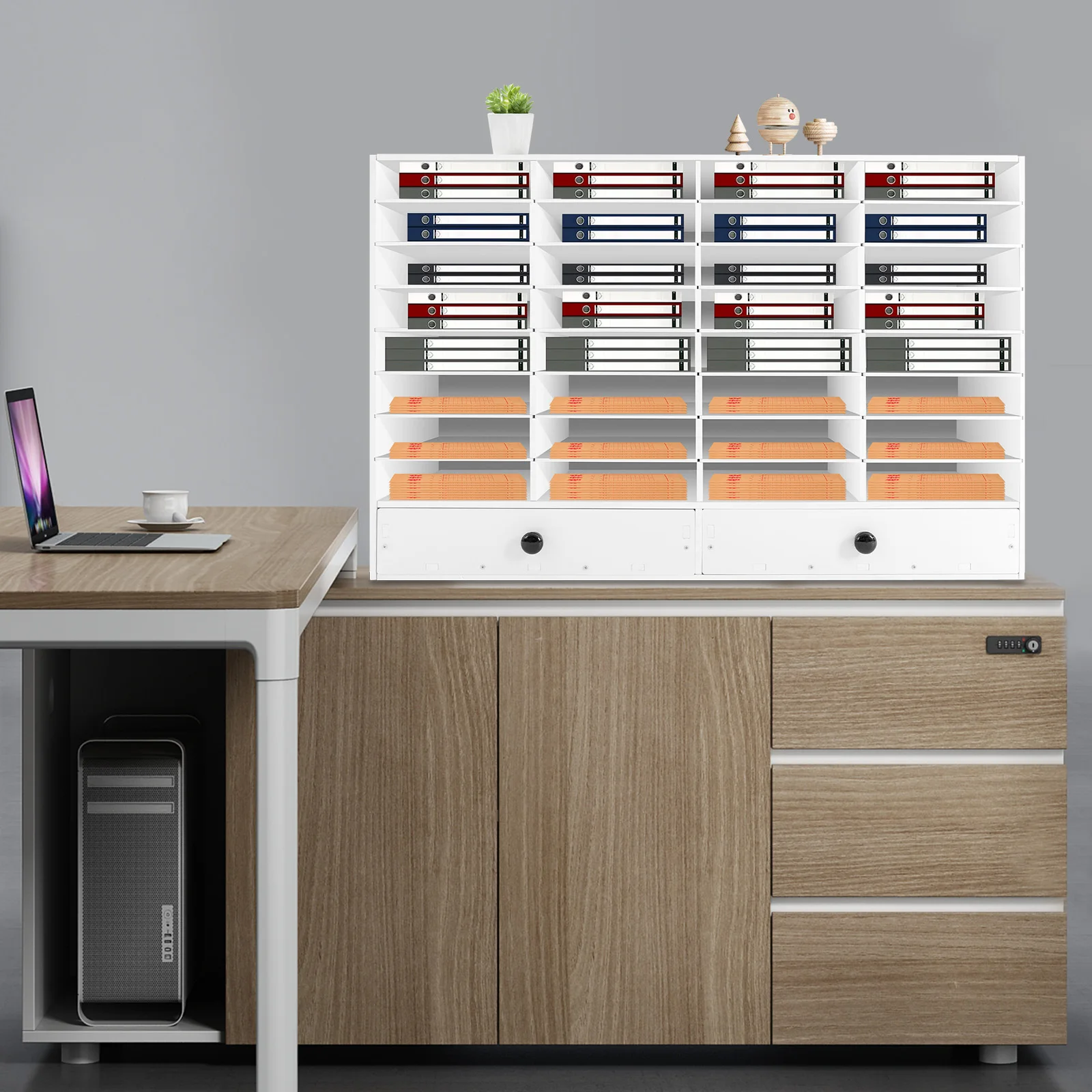 

Modular Desktop Organizer with Adjustable Partitions, 32-Slot PVC Document Sorter, Customizable Office File Storage System