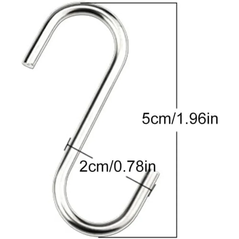 10 Piece Set of Stainless Steel S-shaped Hooks Heavy-duty, Used for Hanging in Kitchens, Bedrooms, and Living Rooms (5cm)