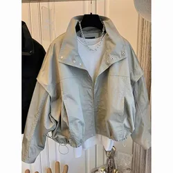 Solid Jacket For Women Elegant Turndown Collar Long Sleeve Coat 2024 Autumn Windbreaker Korean Casual Chic Lady Warm Tops