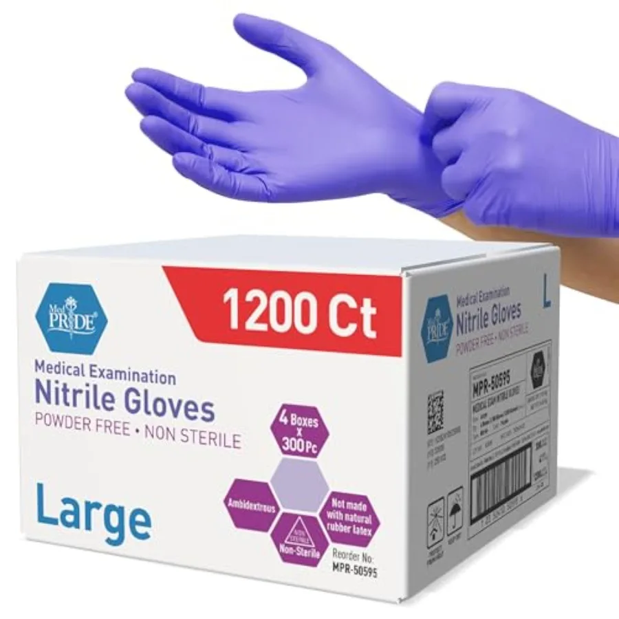 

MED PRIDE Nitrile Exam 1200 Count Gloves Blue Disposable Exam Gloves Powder-Free Latex-Free Medical Grade