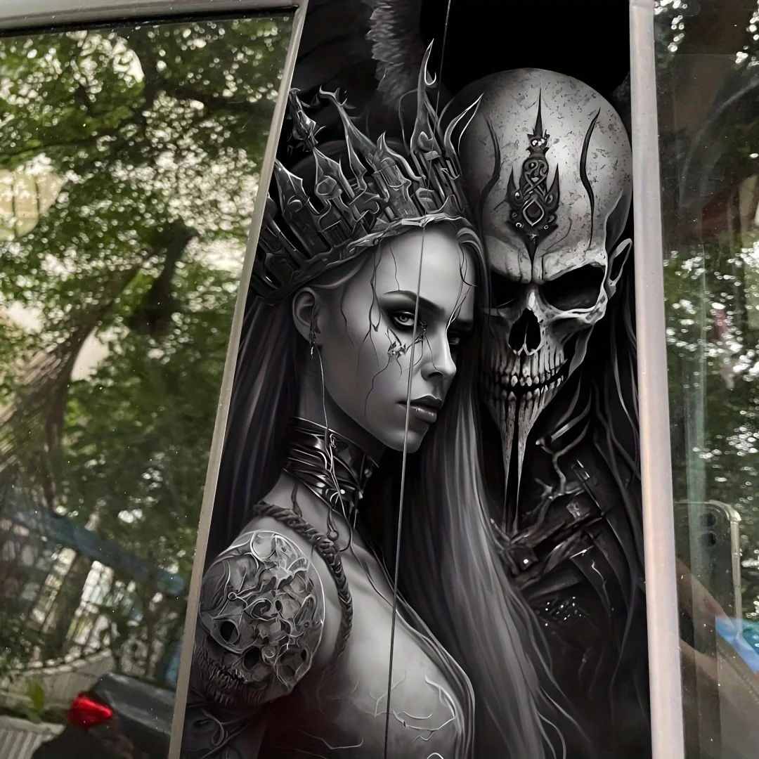 2-piece Skeleton King and Lover themed self-adhesive car stickers - Love and Death themed, suitable for B-pillars and car doors,