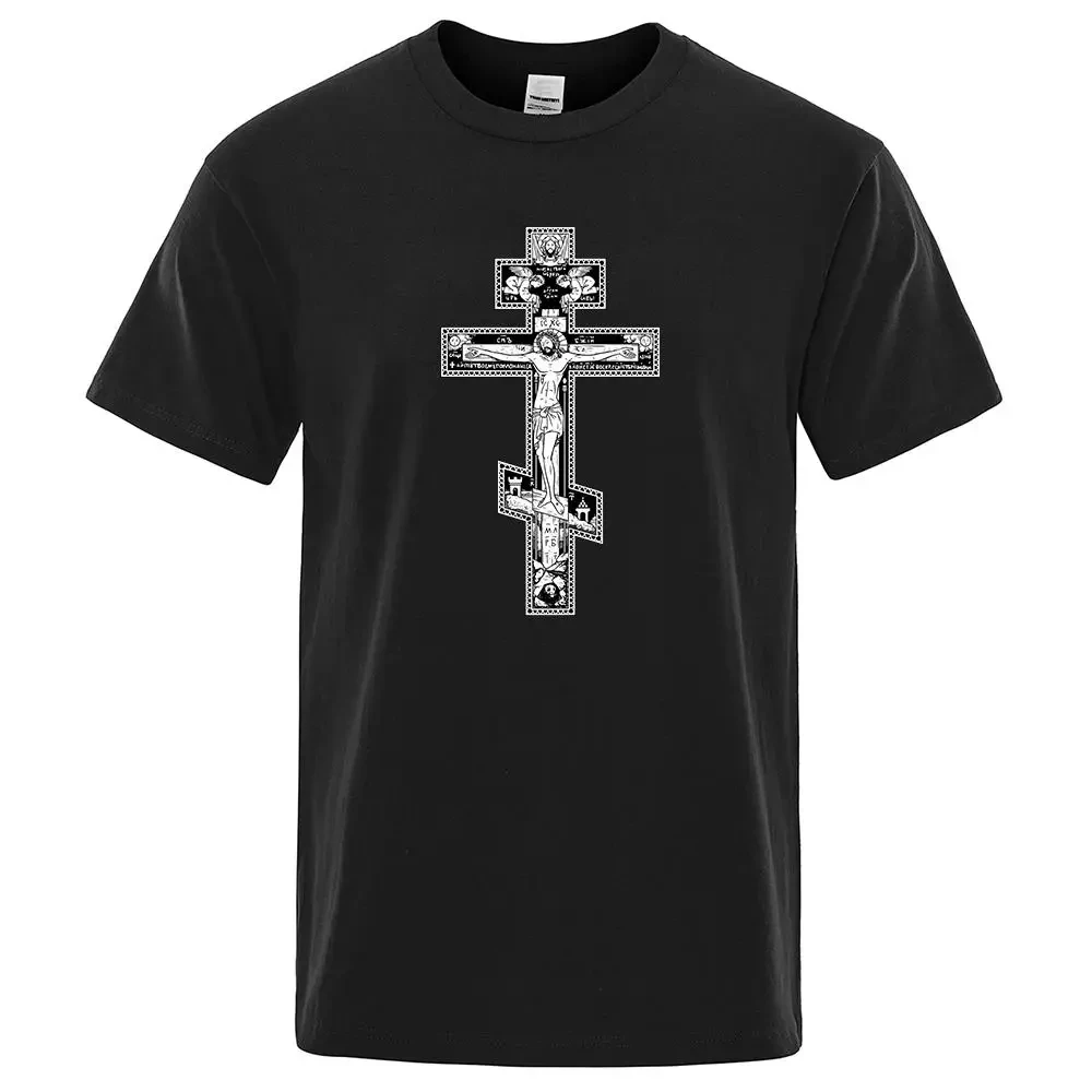 Gothic Dark Style Orthodox Cross Jesus Little Angel Male Clothing Fashion Cotton Loose Tshirt Pattern Casual Summer Tee 80464