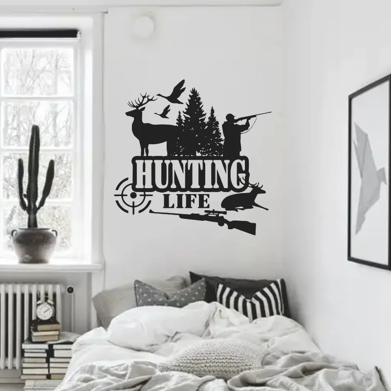 

Hunting Life Wall Sticker Forest Adventure Deer Wild Duck Sniper Gun Hunter Lifestyle Home Hunting Ground Decoration Vinyl 389