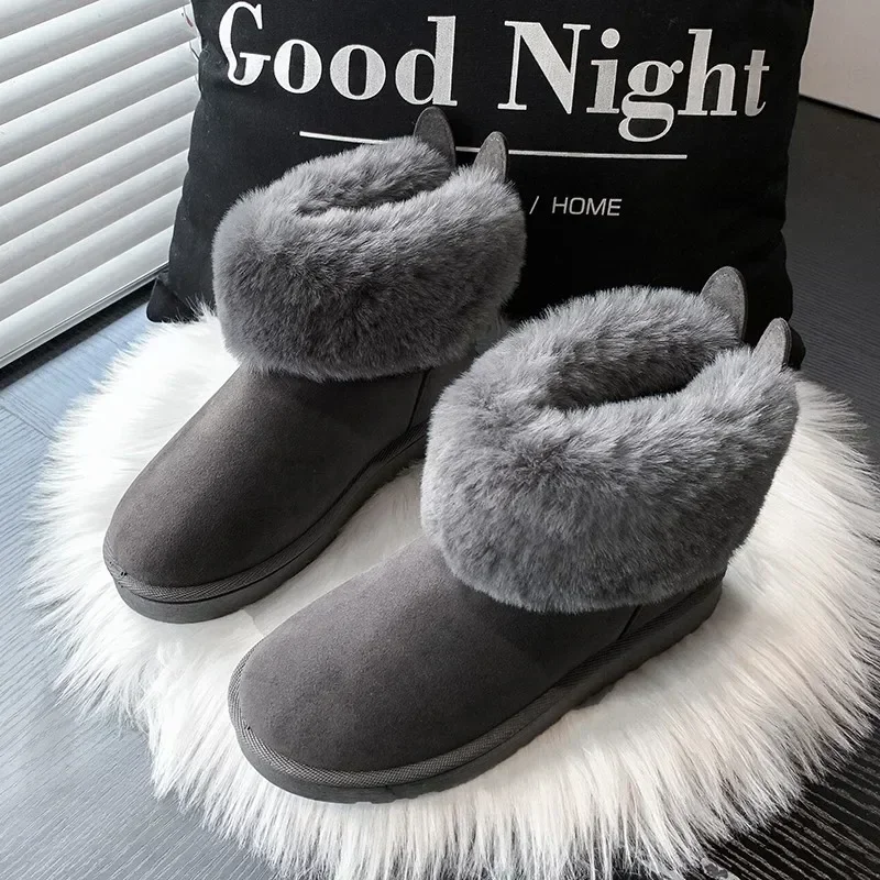 

Snow Boots Women Thick Sole Cute Bunny Ears Suede Shoes for Women Keep Warm Sleeve Low Heels Platform Shoes Outdoor Botas Mujer