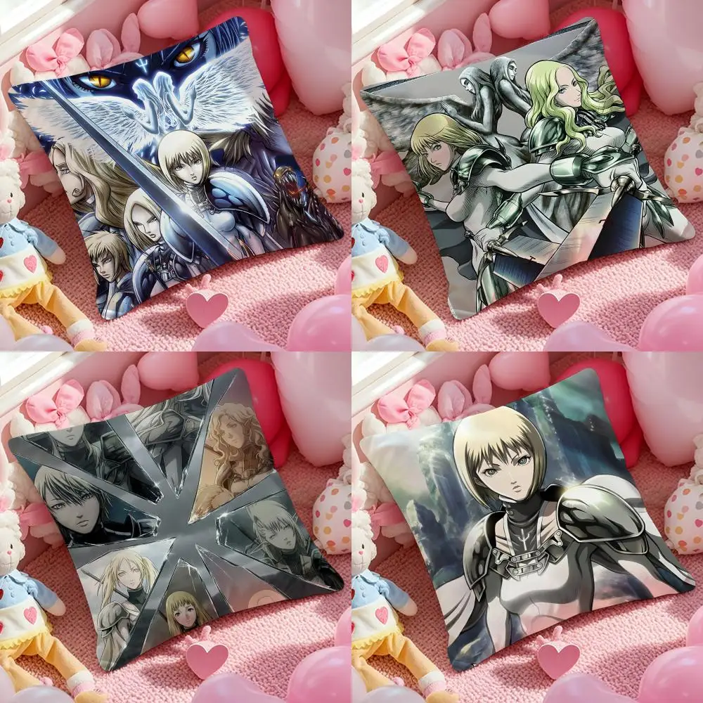 Cool anime C-claymore Cushion Cover Anti-dustmite Pillowcase Invisible zipper silky short plush Sofa cushion cover