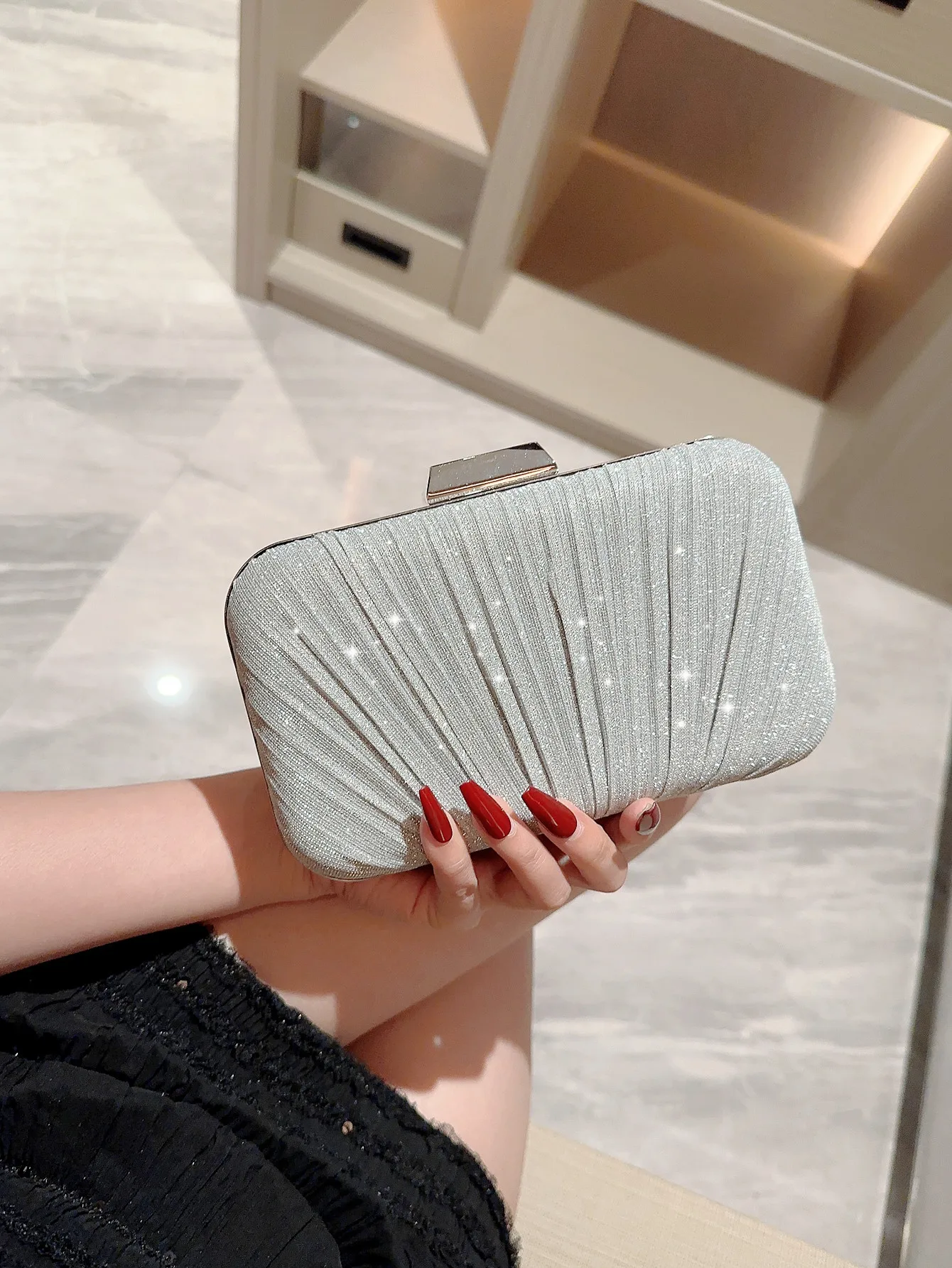 2023 New Women Fold Evening Bags Silk Party Dinner Wallets Wedding Banquet Purse With Chain Silver Bags Drop Shipping