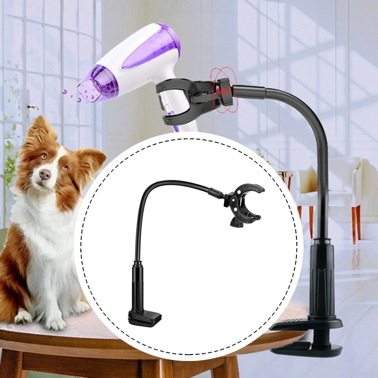 Hands Free Pet Grooming Hair Dryer Stand with Gooseneck Arm Rotatable Clamp Dryer Holder for Dogs Cats Salon Accessories view 5