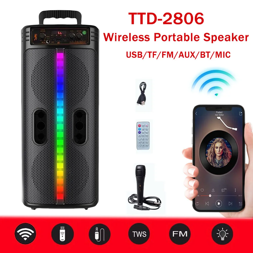 

Bluetooth-Compatible Speaker Wireless Portable Speaker FM Radio Double Subwoofer Stereo Loud Speaker Colorful Lights for Outdoor