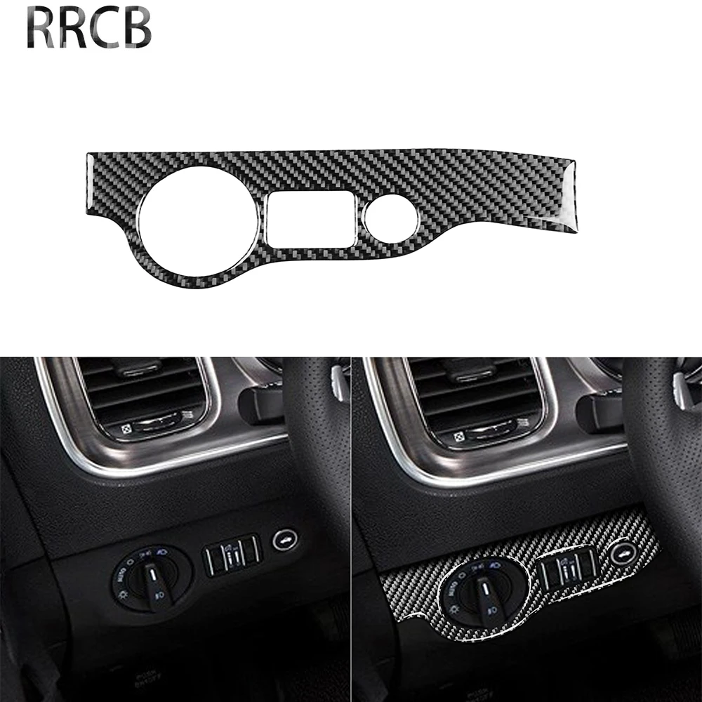 For Dodge Charger 2015-up Real Carbon Fiber Car Interior Decal Auto Headlight Switch Panels Sticker Trim Strips Accessories LHD