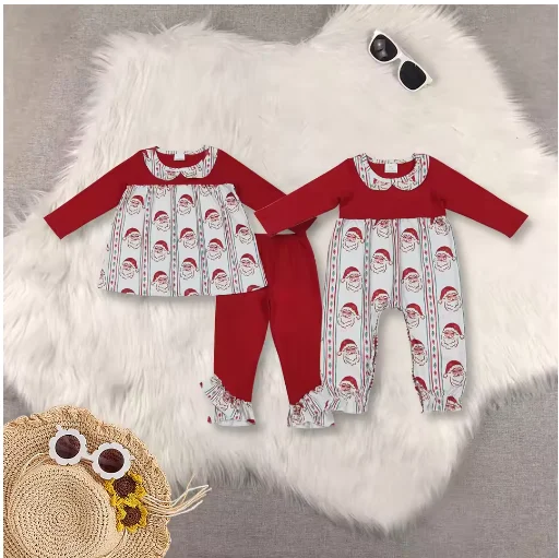 

Christmas Santa Claus Long Sleeve Pants Sets Boutique Baby Girl Romper