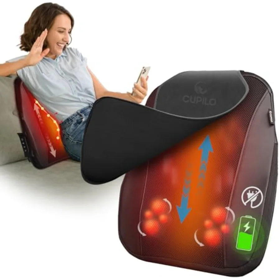 

Cordless Back Massager for Home Office Pain Relief with Heat Deep Tissue Rolling Massage Portable Shiatsu Low Back Massager FSA