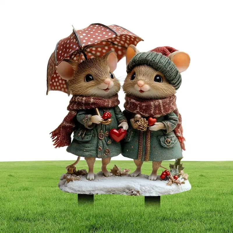 Squirrel Lawn Decoration 2D Valentine's Day Animal Yard Signs With Stakes Squirrel Lover Stake With Umbrella Scarf For Valentine