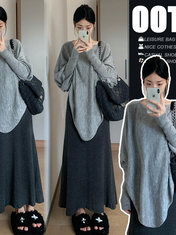 Suéter de Tricô Assimétrico de Um Ombro, Autêntico, io e Confortável, Estilo Vintage, Manga Longa, Crimento Regular, Es...