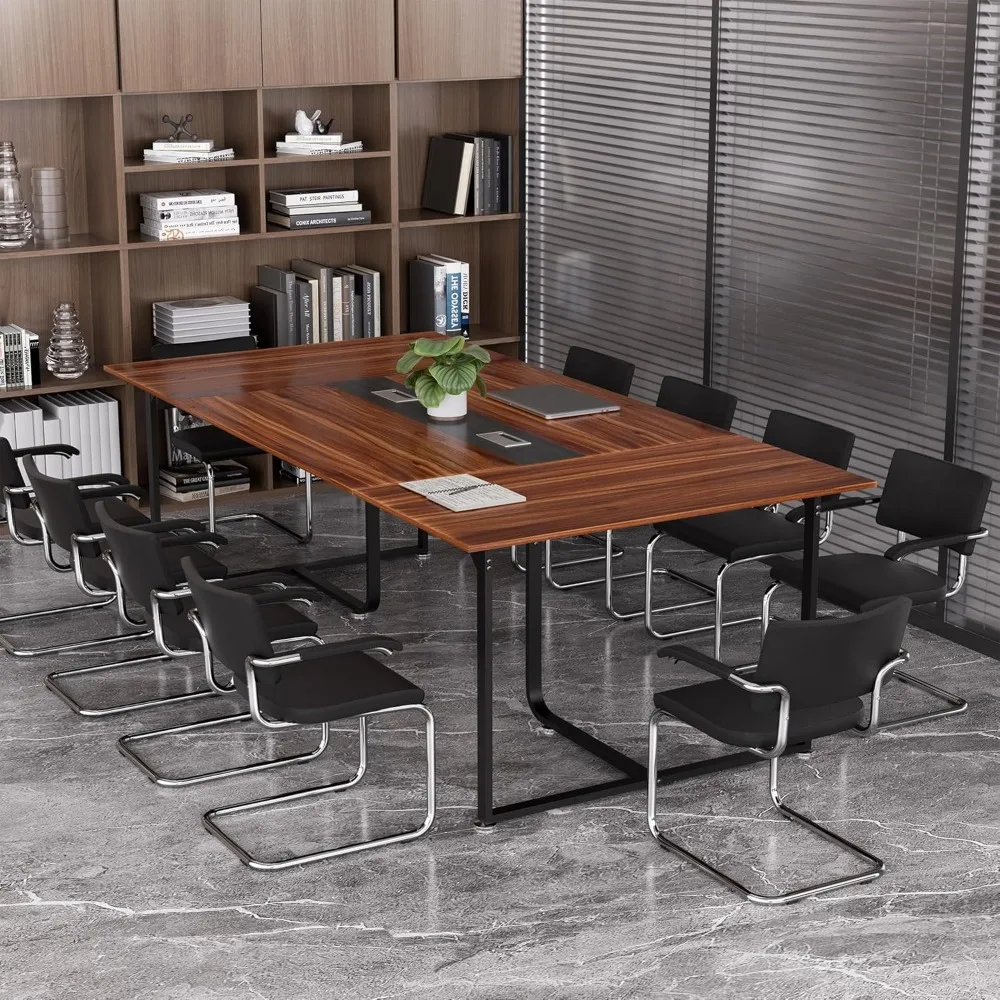 โต๊ะประชุมขนาด 8 ฟุต, โต๊ะประชุมพร้อมรูร้อยสายไฟ, โครงสร้างมั่นคง, แผ่นรองขาปรับระดับได้, โต๊ะประชุมขนาดใหญ่สำหรับการประชุมในสำนักงาน