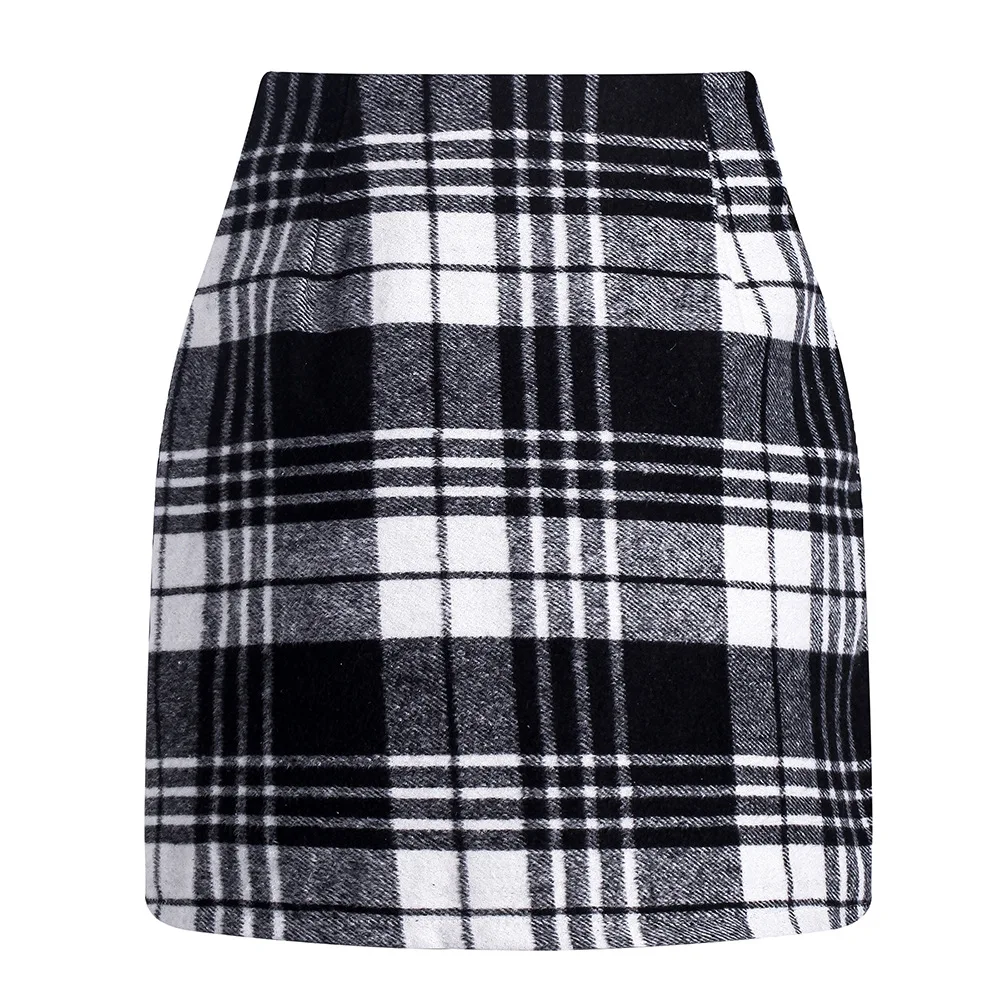  Sexy Tight Pencil Wool Mini Skirt 2023 Autumn New Hot Selling Fashion Street Commuter Women's High Waist Plaid Skirt