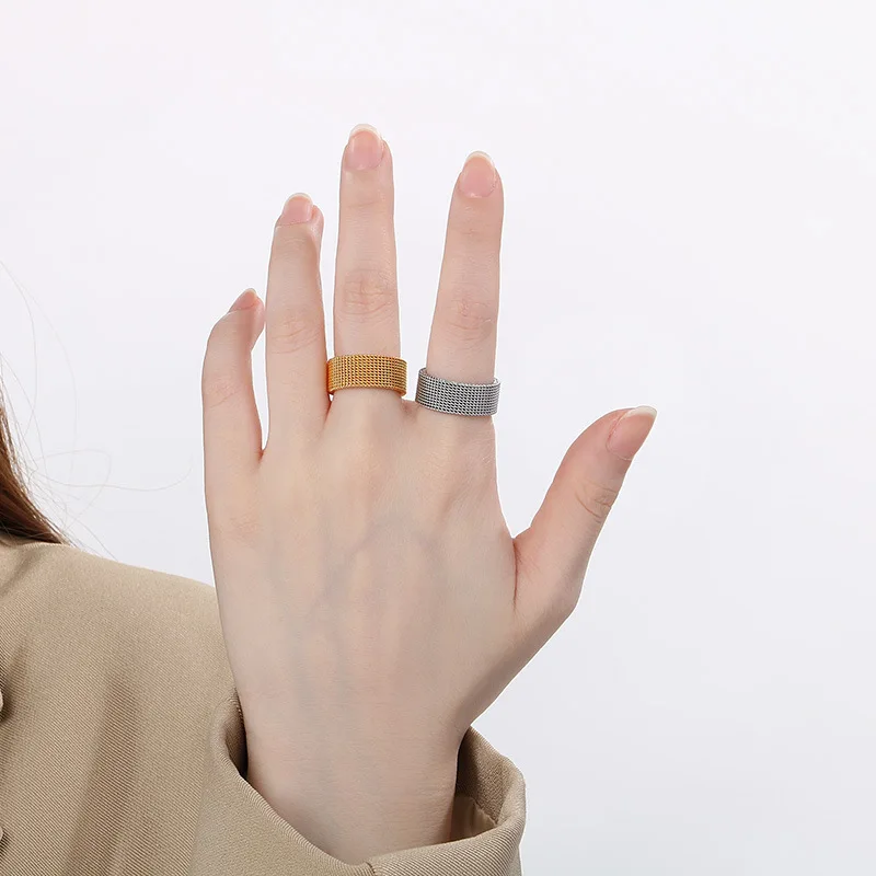Popular Classic Titanium Steel 8MM Grid Mesh Ring for Women Men High Quality Simple Multi-Color Fashion Jewelry Wholesale
