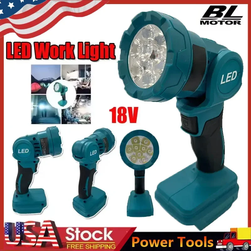 

Cordless LED Flashlight Power Tools Outdoor Handheld Spotlight Rechargeable Lanterns Jobsite Work Light Fit Makita 18V Battery