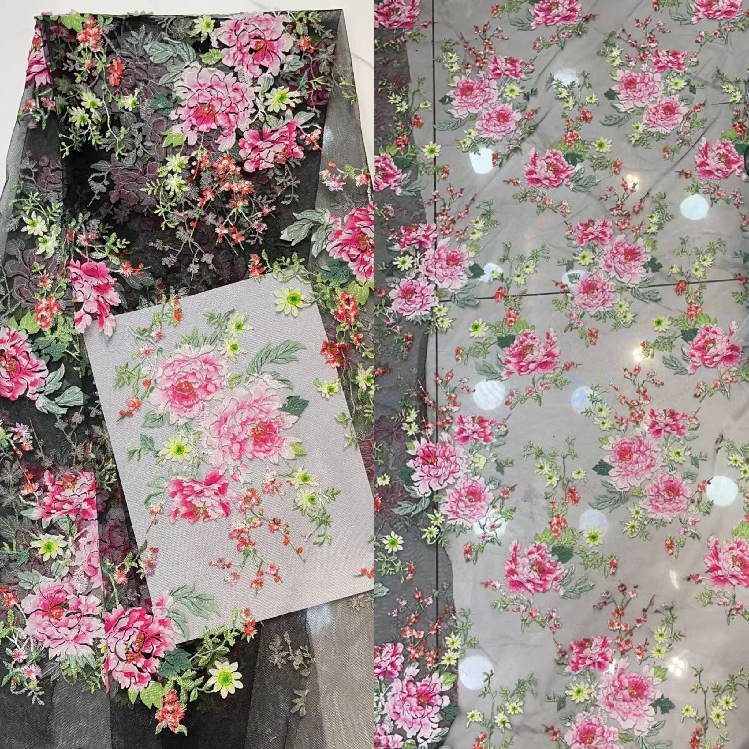 

African Lace Fabrics ZH-1213881 High Quality Lace Fabric Latest Heavy Beaded Embroidery Lace With For Wedding