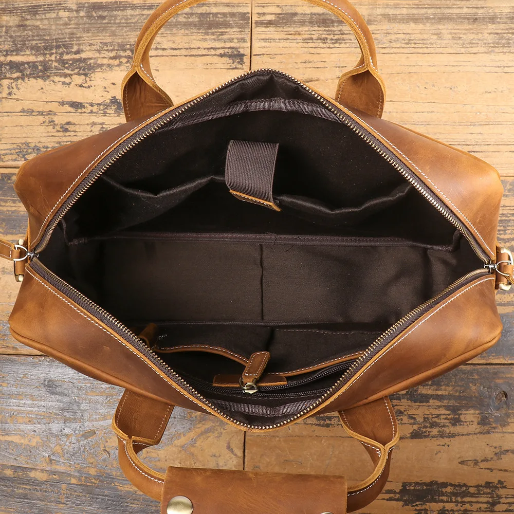 Borsa a tracolla in vera pelle da uomo retrò 42 * 30 * 10 cm Crazy Horse Song Dance Show Valigetta in pelle Laptop Accessori per pendolari d'affari