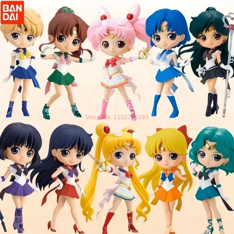 Bandai Original Sailor Moon Model Kaiou Michiru Moon Qposket New Toys Super Anime Action Figures Model Assembly Toy Girls Gift