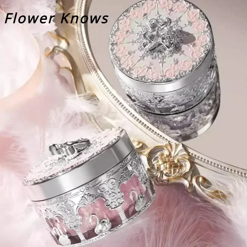 Flower Knows Swan Ballet Series Loose Powder Makeup, Matte Setting, Oil Control, Rose Scent, Pink, Purple, Finishing