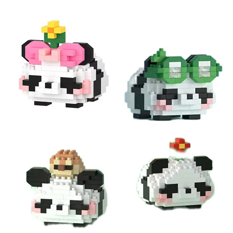 4pcs/set Mini Size Kawaii Walking Panda Micro Building Blocks Cute Animal Bricks Decoration Toys For Children Gifts