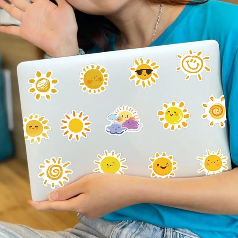 Sunshine Aesthetic Stickers 50PCS Yellow Sun Waterproof Vinyl Stickers for Water Bottles Laptop Scrapbook Teens Adults Party Fa