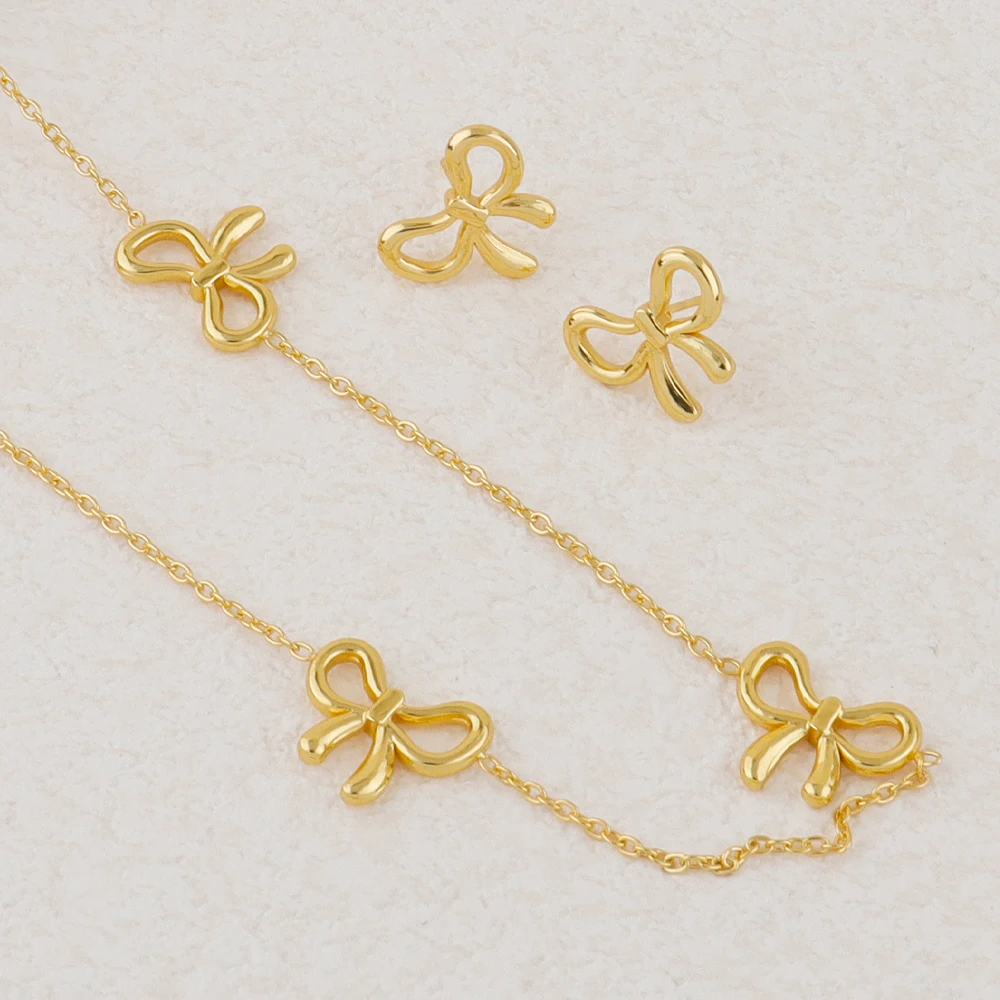 

Hot Selling Exquisite Bow Long Necklace Women's 18k Gold Plated Cute Fashion Jewelry Necklace Party Banquet Valentine's Day Gift
