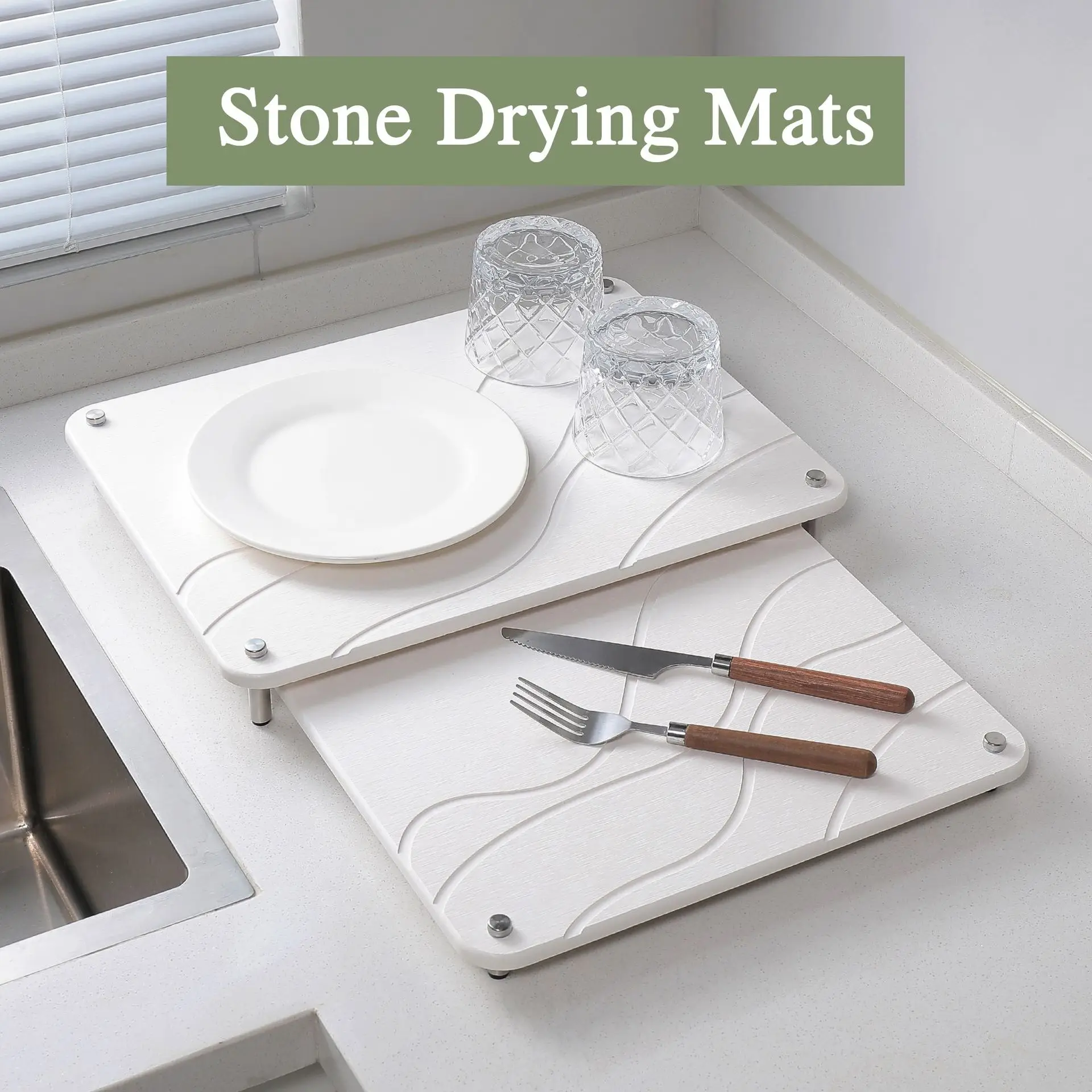 2 Pack Diatomite Kitchen Counter Mat, Nested Table Drainage Mat for Tableware & Chopsticks