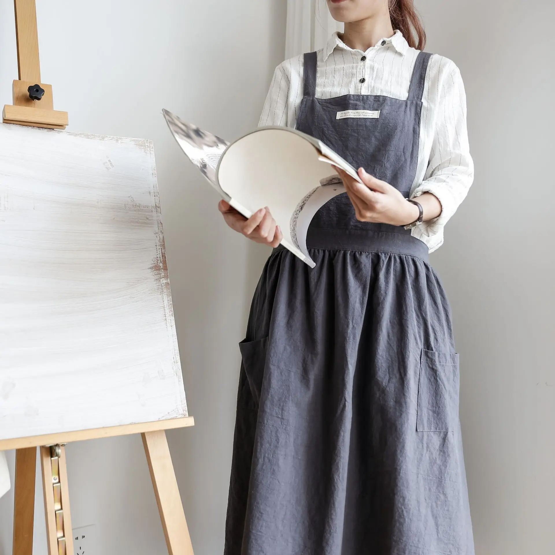 Simple Florist Apron Cotton Linen Gardening Coffee shops Flower Aprons For  artistic pleated skirt ancient Countryside