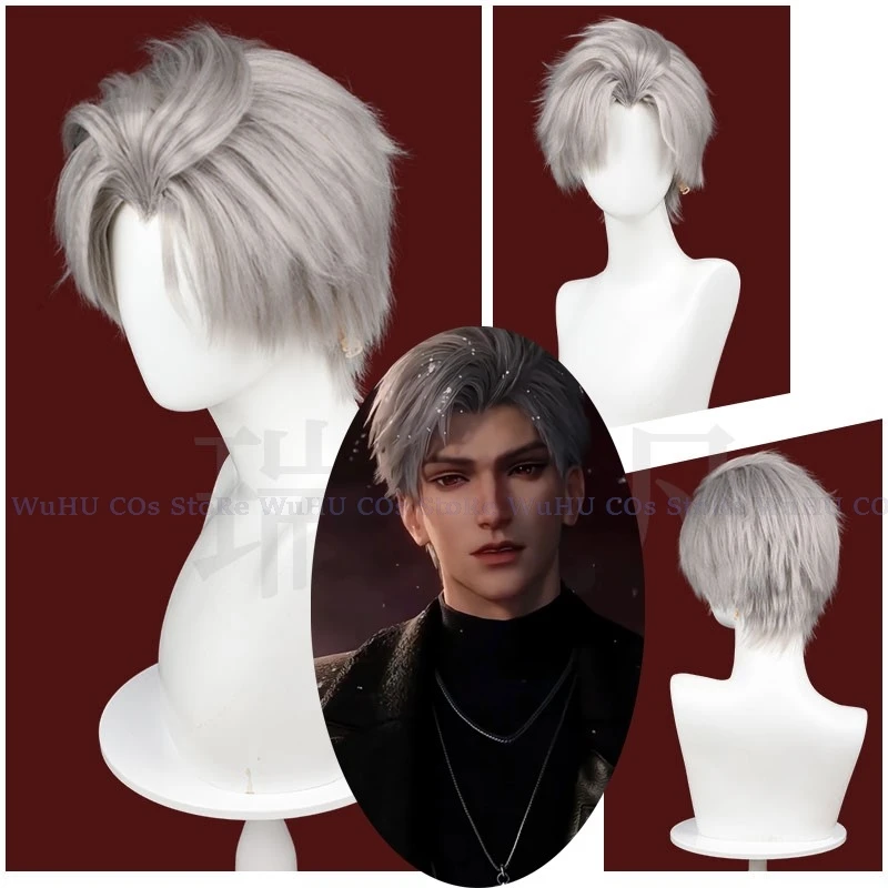 Game Love And Deepspace Cosplay Wig Sylus Front Lace Wig Sylus Qinche Cosplay Qin Che Wig Necklace Men Short Hair Roleplay Wig