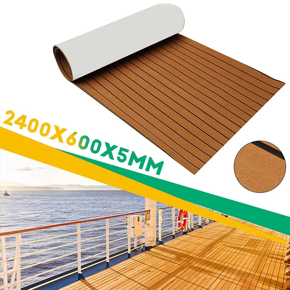 

Self-Adhesive Foam Teak Decking EVA Foam Boat Flooring Faux Teak Decking Sheet Accessories Marine Boat Deck Mat 2400x600x5mm