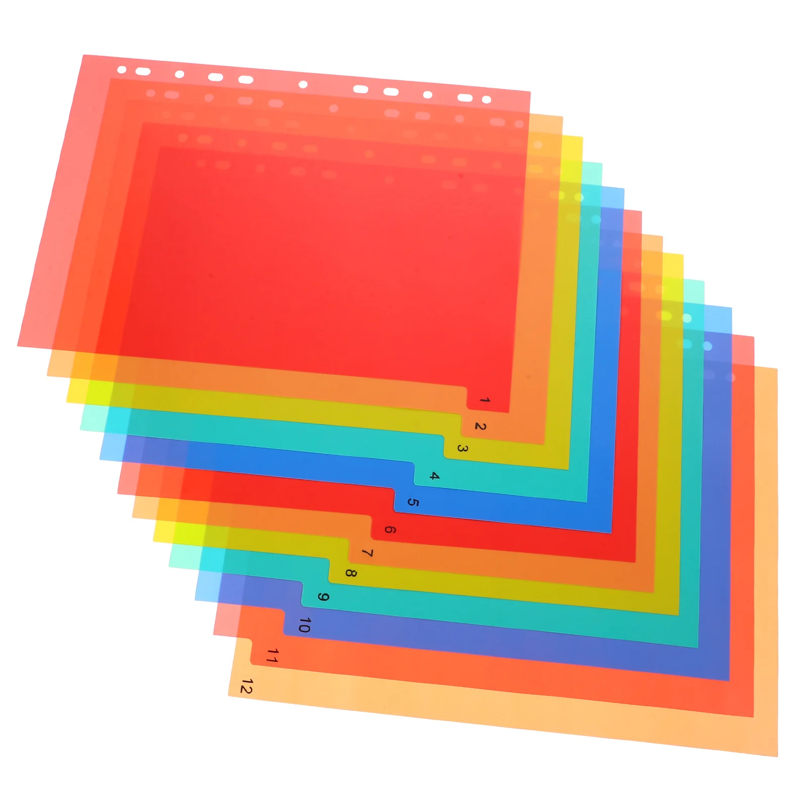 

12 A4 Index Dividers Notebook Tabs Loose Leaf Binders 11 Holes PP Plastic Colored Page Markers Office Folder Classification