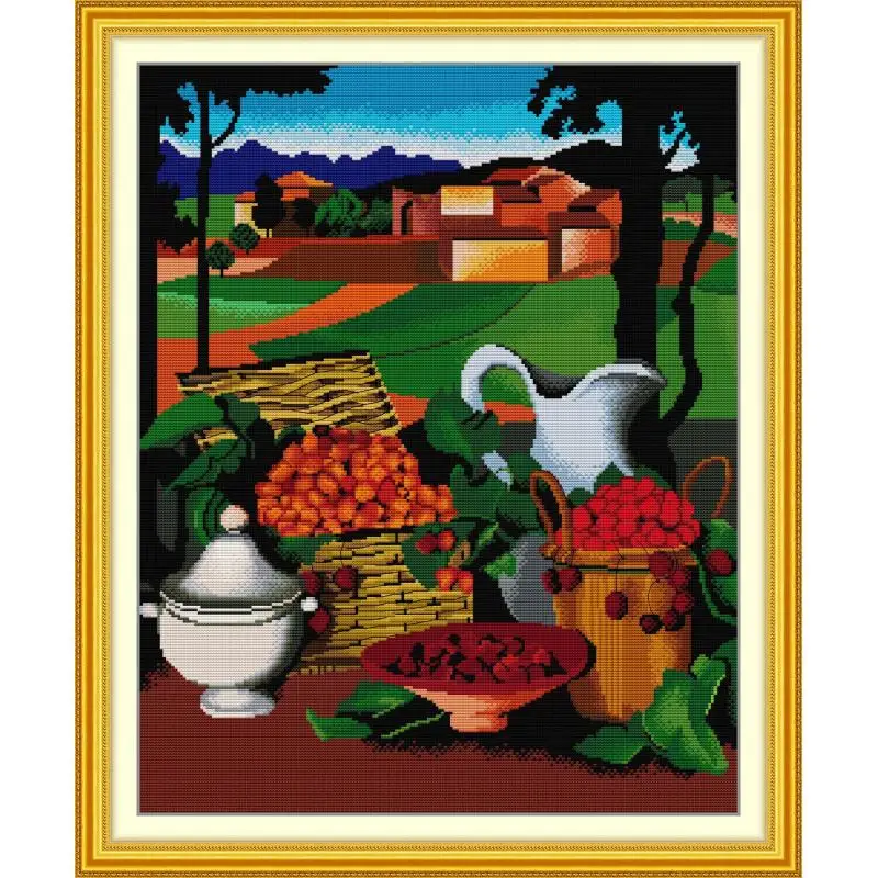 

Maydear Cross Stitch Kit, 11CT/14CT/16CT/9CT Aida Fabric,DMC Threads Sewing Pattern Embroidery Set-Herbin Cherry