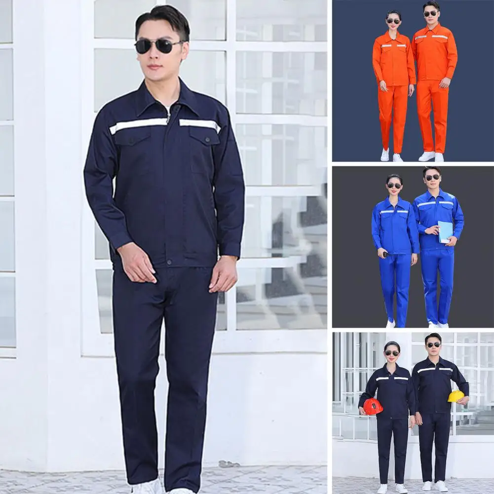 Stain-resistant Work Clothes Durable Reflective Stripe Workwear Set for Mechanics Unisex Safety Uniform with Pockets for Auto