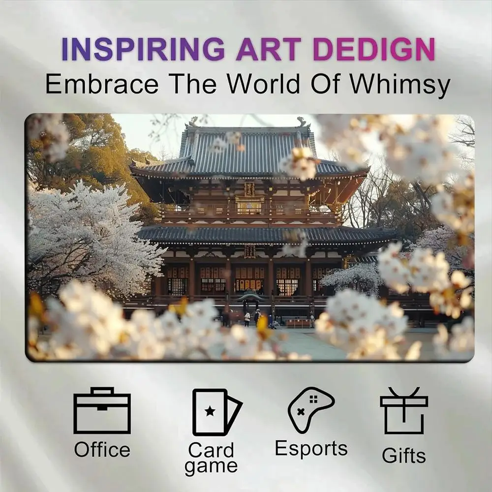 Anime Japanese Temple Cherry Blossom Large Mouse Pad Traditional Building Sakura Flower Spring Scenery desk accessories