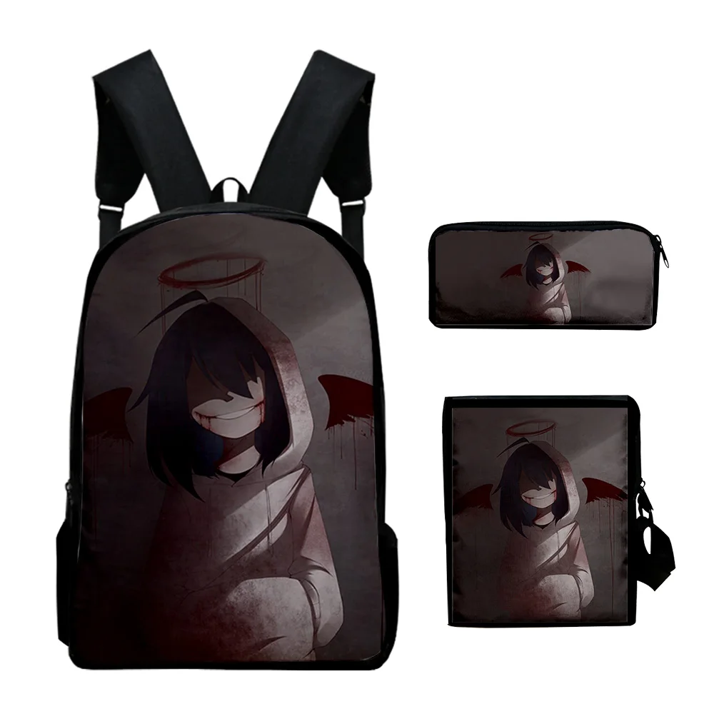 Harajuku Novelty Jeff The Killer 3D Print 3pcs/Set pupil School Bags Laptop Daypack Backpack Inclined shoulder bag Pencil Case