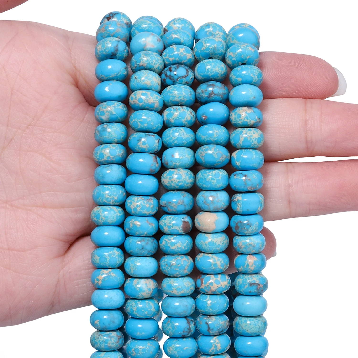 5x8mm Rondelle Naturstein Blaue Meeres-Sediment-Jaspis-Perlen Abacus-Abstandhalterperlen für Schmuckherstellung DIY Armband Zubehör 15''