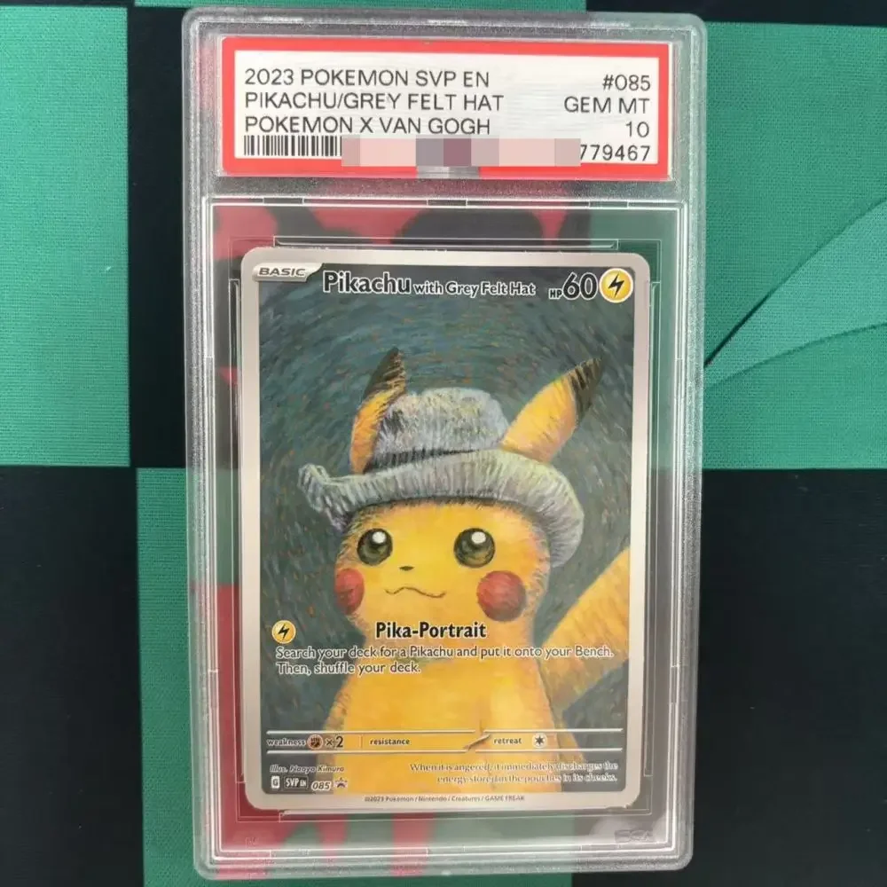 DIY 2023 VAN GOGH PIKACHU/GREY FELT HAT Collection Card 10Points Rating Card English Version Anime Game Card Gift Toy